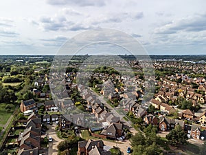 Aerial shot looking down on urban housing development - housing estate of mainly bungalows in Milton Keynes. Housing market, econo photo