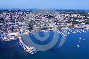 An aerial shot of Medulin port at dusk, Istria, Croatia