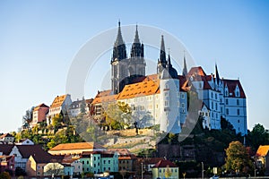 Aerial shot of Meissen Cathedral and Albrechtsburg castle in Germany