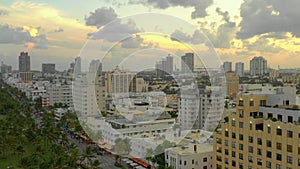 Aerial shot Miami beach ocean drive south Floride September 2019