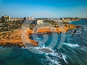 Aerial shot of Mil Palmeras seashore, Spain