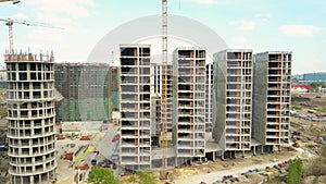 Aerial shot of a modern apartment buildings construction site