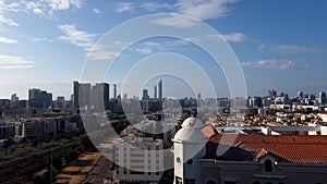 Aerial shot of modern city architecture Abu Dhabi city clouds, time lapse