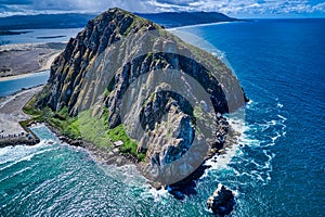 Aerial shot of the Morro Rock in California at midday