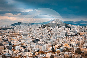 Aerial shot of Mount Lycabettus, Athens, Greece