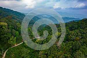 Aerial shot of north tropical rainforest in Thailand