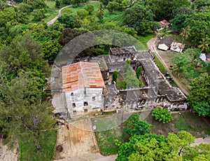 Aerial Shot of Old Deutsch German Colonial Fort in Bagamoyo Historical city part near the Dar Es Salaam on the Indian