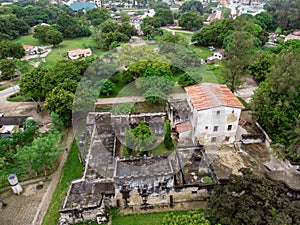 Aerial Shot of Old Deutsch German Colonial Fort in Bagamoyo Historical city part near the Dar Es Salaam on the Indian