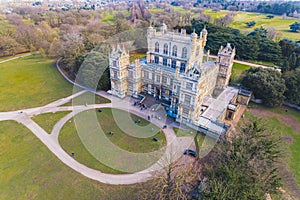 aerial shot of one of the most famous spots in Nottingham, Wollaton Hall - Natural History Museum