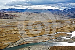 Aerial shot of Orkhon river in Mongolia photo