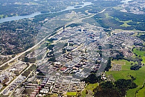 Aerial shot over IT center Kista Stockholm