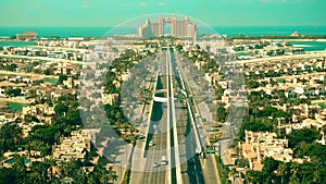 Aerial shot of the Palm Jumeirah island in Dubai, UAE