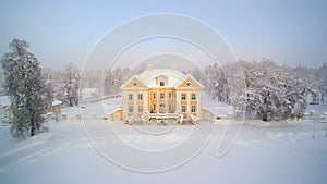 Aerial shot in the Palmse manor in winter