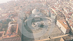 Aerial shot of Piazza del Plebiscito square in Naples on a hazy day, Italy