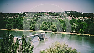 Aerial shot of the Pont Saint-Benezet bridge, Avignon, France