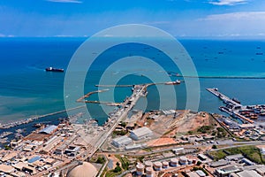 Aerial shot of a port developmet in Ghana photo