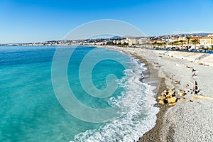 Aerial shot of the Promenade des Anglais, Nice, France