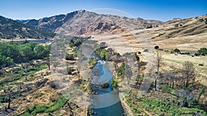 Aerial shot of Putah Creek in California