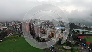 Aerial shot of Quito on a cloudy day, La floresta, Quito Ecuador