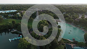 Aerial shot of residential urban district downtown Naperville USA.