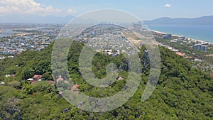 Aerial shot. Revealing shot of the city of Da Nand from the Marble Mountains, famous tourist destination in the city