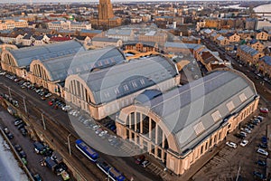 Aerial shot of the Riga\'s Central Markets in Latvia