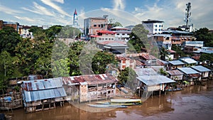 Aerial shot of Rio Huallaga and the town of Yurimaguas photo