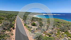 Aerial shot of road and bush along scenic coast Dunsborough, Western Australia