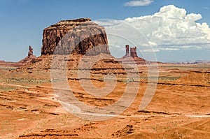 Aerial shot of road through scenic desert landscape