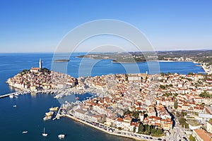 An aerial shot of Rovinj, Istria, Croatia