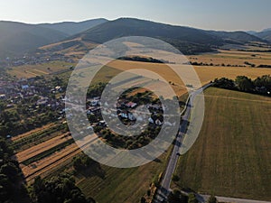 Aerial shot of the Rudnianska Lehota village in Slovakia