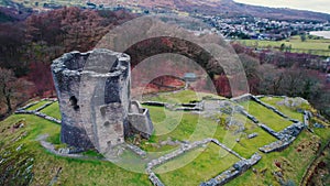 aerial shot of the ruined Dolbadarn Castle, Llanberis, Snowdonia, Wales