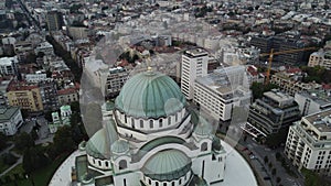 Aerial shot of the Saint Sava temple, one of the largest Orthodox churches in Belgrade, Serbia