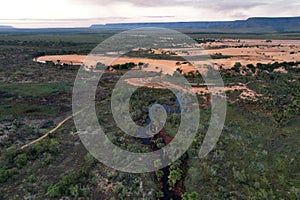 Aerial shot of the sand dunes in the Jalapao desert in the State of Tocantins in Brazil.