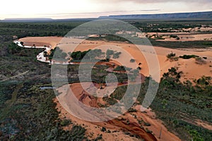 Aerial shot of the sand dunes in the Jalapao desert in the State of Tocantins in Brazil.