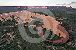 Aerial shot of the sand dunes in the Jalapao desert in the State of Tocantins in Brazil.