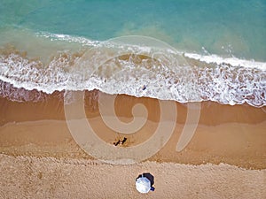 Aerial shot of a sandy coast in Peloponnese, Greece.