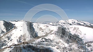 Aerial shot of ski area with snow
