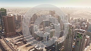 Aerial shot of skyscrapers of Barsha Heights community in Dubai, UAE