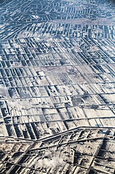 aerial shot of snowy landscape in China