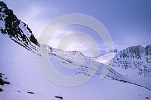 Aerial shot of the snowy Otztal valley in Austria