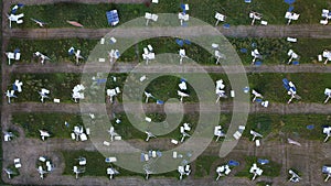 Aerial shot of solar powerplant destroyed by strong tornadic wind in Vlasatice, Czech Republic