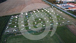 Aerial shot of solar powerplant destroyed by strong tornadic wind in Vlasatice, Czech Republic