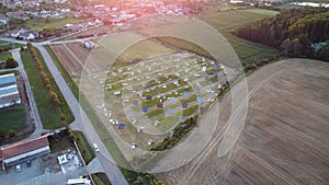 Aerial shot of solar powerplant destroyed by strong tornadic wind in Vlasatice, Czech Republic