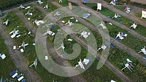 Aerial shot of solar powerplant destroyed by strong tornadic wind in Vlasatice, Czech Republic