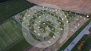 Aerial shot of solar powerplant destroyed by strong tornadic wind in Vlasatice, Czech Republic