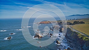 Aerial shot of Sonoma Coast State Park in California