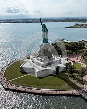 Aerial shot of The Statue of Liberty, New York City, United States