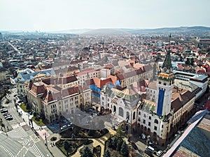 Aerial shot of Targu Mures city town hall