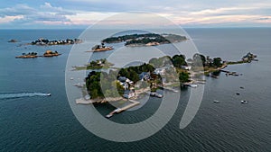 Aerial shot of the Thimble Islands in Branford, CT, USA